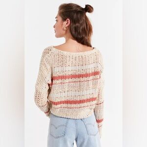 Urban Outfitters Striped Open Knit Cropped Sweater Cotton Blend X-Small